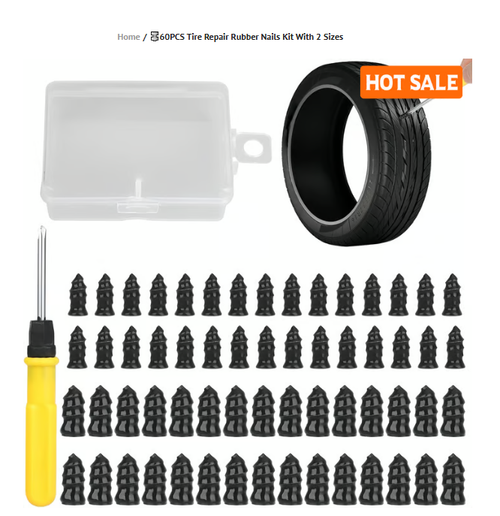 🔩60PCS Tire Repair Rubber Nails Kit with 2 Sizes